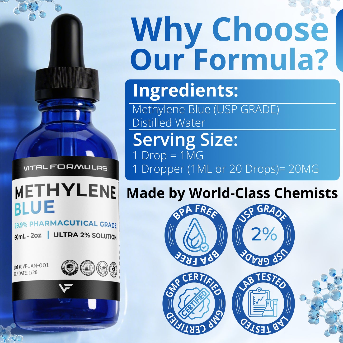 Methylene Blue Ultra 2% Solution | 60mL 2oz bottle
